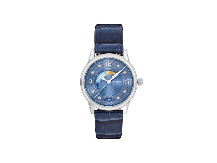 Bohème Day & Night Automatik Edelstahl 34mm blaues Zifferblatt blaues Lederband