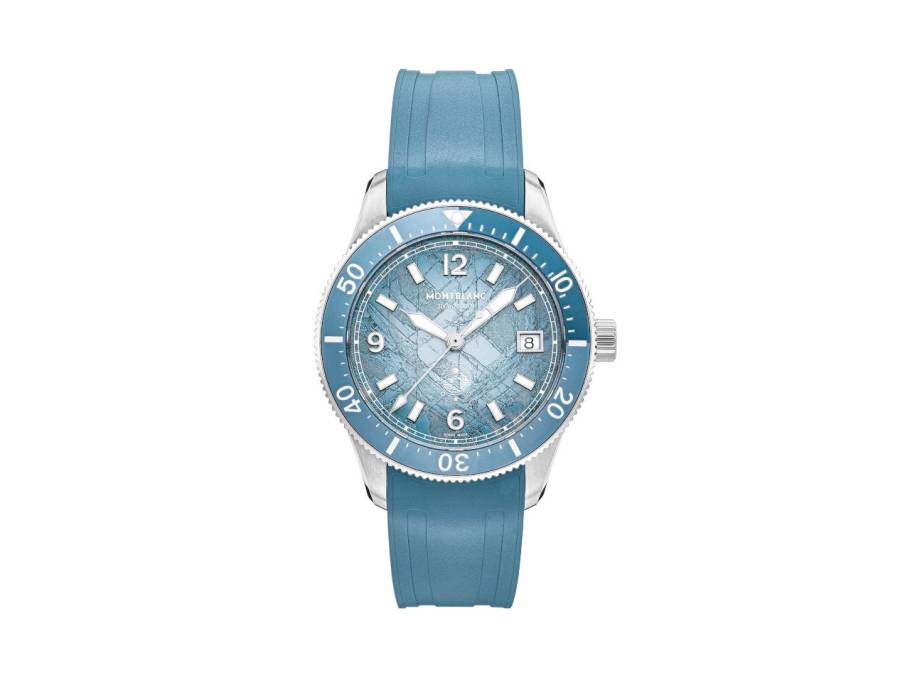 1858 Iced Sea Date 0 Oxygen Automatik Edelstahl 38mm blaues Zifferblatt blaues Kautschukband