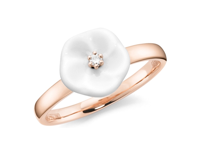 Blossom Blütenring   Blüte klein Rosegold mit Meissener Porzellan® und Brillant