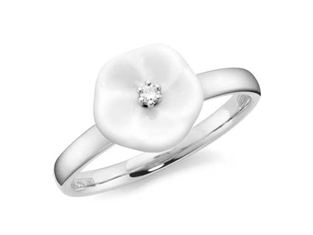 Blossom Blütenring   Blüte klein Weißgold mit Meissener Porzellan® und Brillant