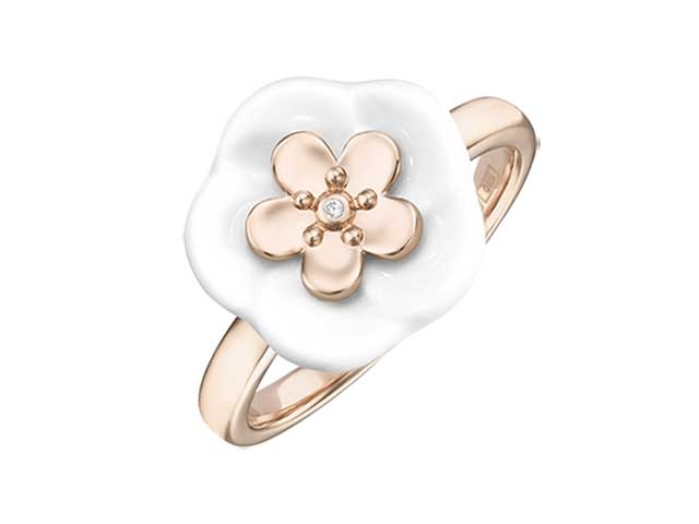 Blossom Blütenring   Roségold mit Meissener Porzellan® und Brillant