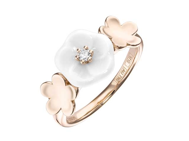 Blossom Blütenring  3 Blüten Roségold mit Meissener Porzellan® und Brillant