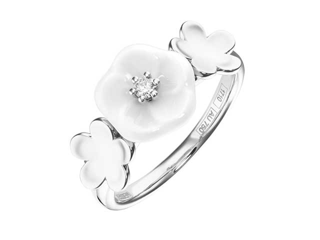 Blossom Blütenring  3 Blüten Weißgold mit Meissener Porzellan® und Brillant