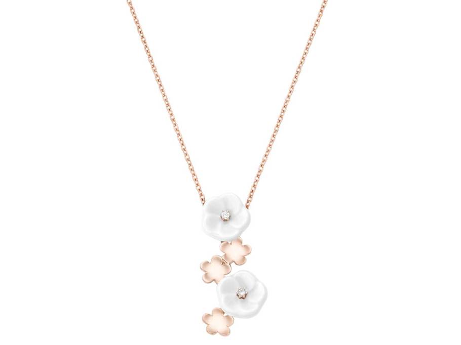 Blossom Blütencollier 5 Blüten Roségold mit Brillanten und Meissen Porzellan