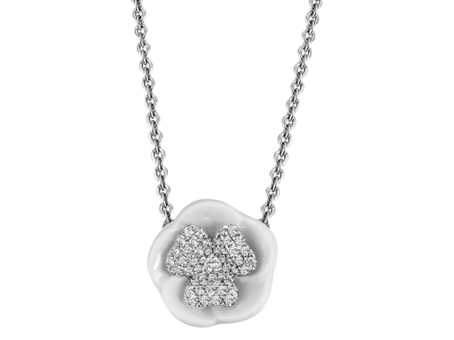 Blossom Dreiblatt Pavé   Blütencollier Weißgold