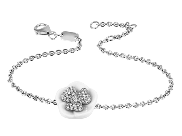 Blossom Dreiblatt Pavé   Blütenarmband Weißgold