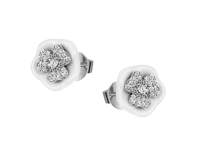 Blossom Dreiblatt Pavé   Blütenohrstecker Weißgold