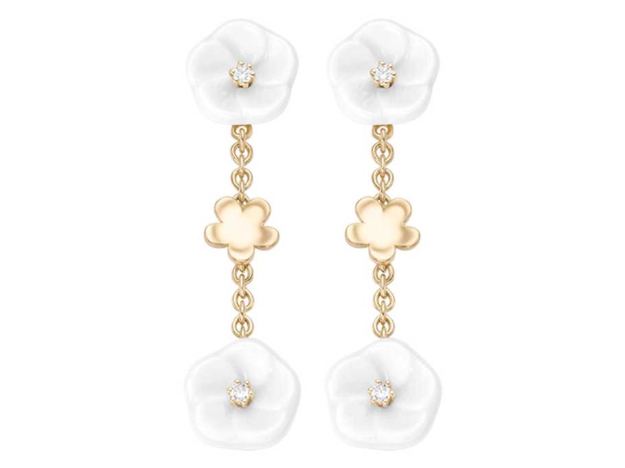 Blossom Blütenohrhänger 3 Blüten Gelbgold mit Brillanten