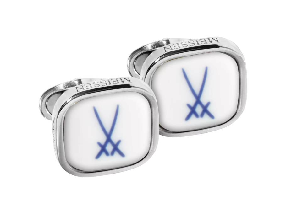 Manschettenknöpfe "Schwerter Kobaltblau" Silber weiß