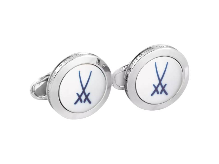 Manschettenknöpfe "Schwerter Kobaltblau" Silber weiß 20 mm
