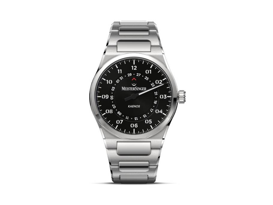 Kaenos Open Date Automatik Edelstahl 40mm schwarzes Zifferblatt Metallband