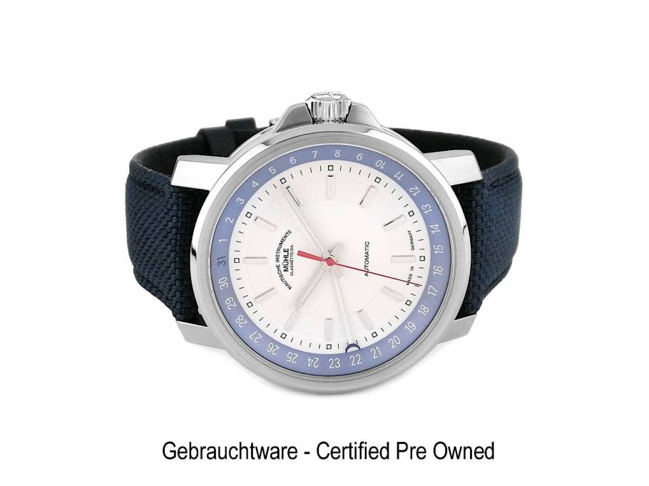 29er Big Zeigerdatum Automatik Edelstahl 42,4mm weißes Zifferblatt blaues Canvasband M1.25.32 CB Full Set mit Garantie Occasion Refurbished