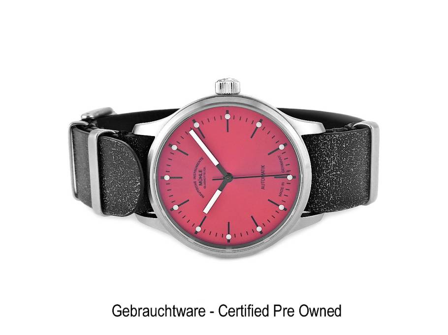 Panova Automatik Edelstahl 40mm rotes Zifferblatt schwarzes Lederband M1.40.78 NB L Full Set mit Garantie Occasion Neu