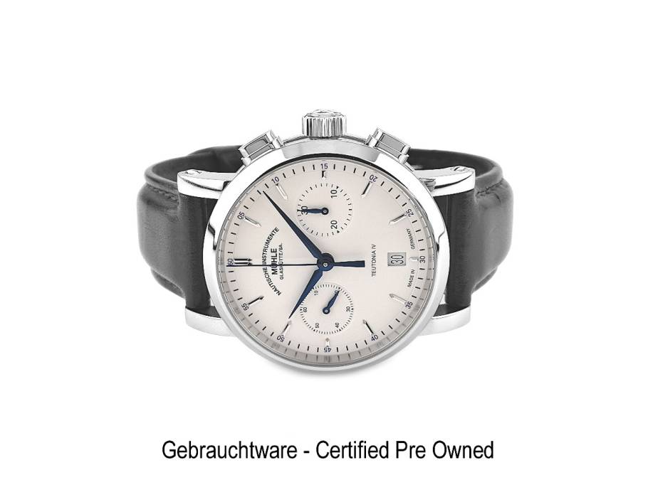 Teutonia IV Chronograph Automatik Edelstahl 39mm Lederband M1-44-35 Full Set Occasion Refurbished