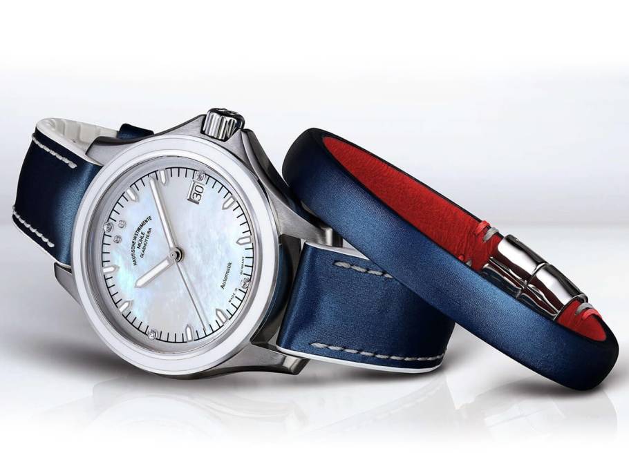 Promare Lady Datum HelgaCup Edition Automatik Edelstahl 39mm Perlmutt-Zifferblatt blaues Lederband