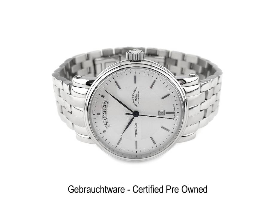 Teutonia II Tag Datum Automatik Edelstahl 41mm silbernes Zifferblatt Metallband M1.33.65 MB Full Set Occasion