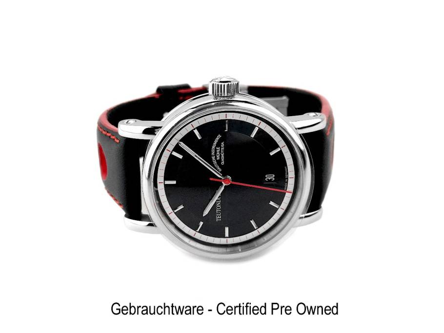 Teutonia Sachsen Classic 2009 Limited Edition Automatik Edelstahl 39mm schwarzes Zifferblatt Lederband M1.29.53 LB Refurbished Occasion