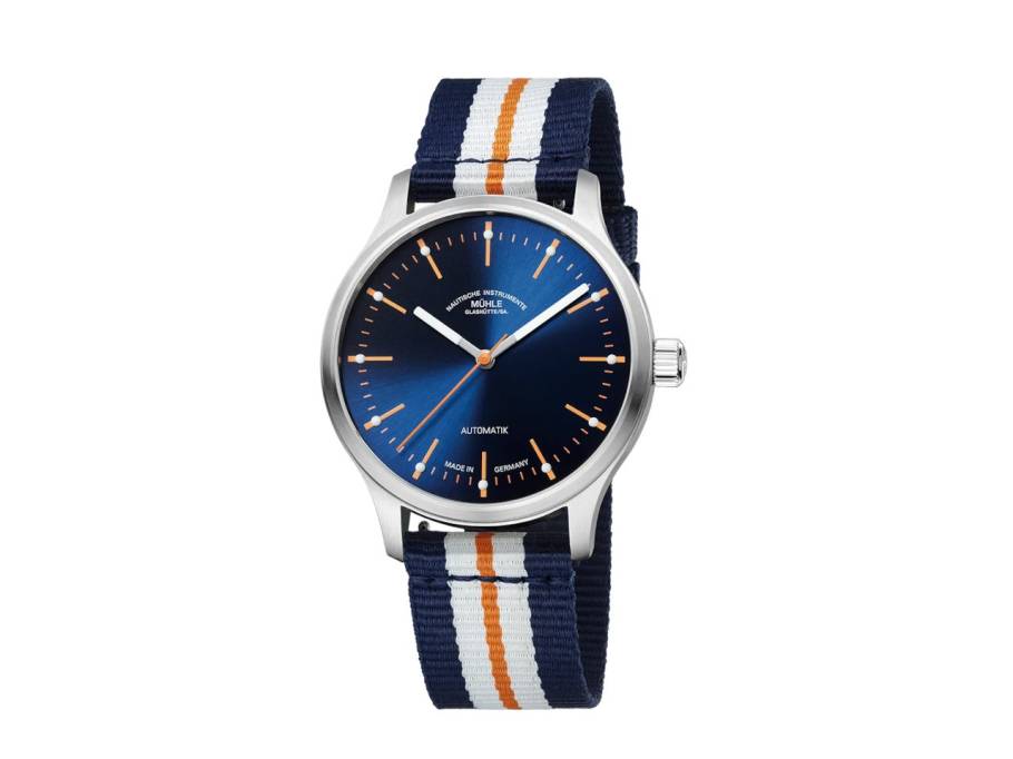 Panova Blau Automatik Edelstahl 40mm blau-weißes Textilband