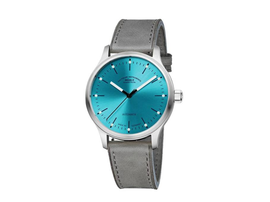Panova Türkisblau Automatik Edelstahl 40mm graues Lederband