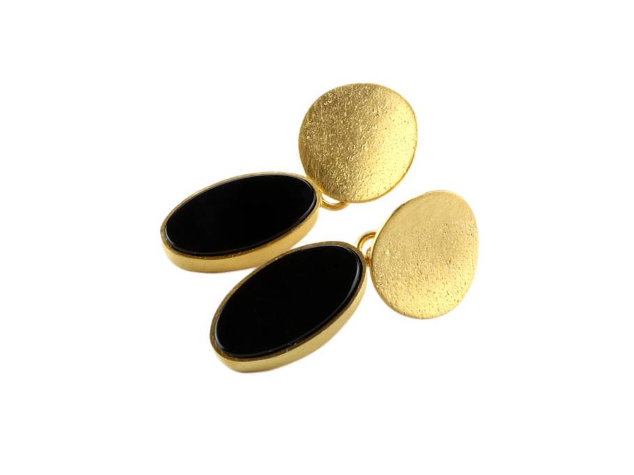   Ohrhänger Silber vergoldet Onyx 30mm