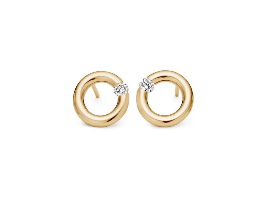  Spannring Ohrstecker 10mm Gelbgold 2x 0,08 ct 