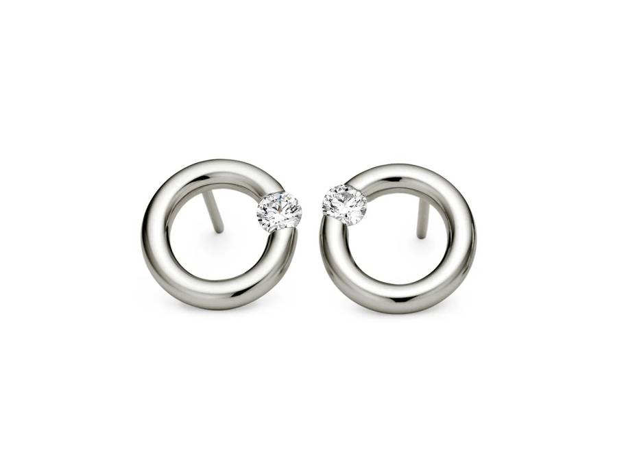  Spannring Ohrstecker 12mm Platin 2x 0,16 ct 