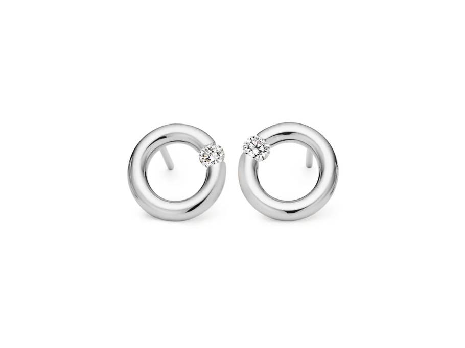  Spannring Ohrstecker 10mm Platin 2x 0,08 ct 