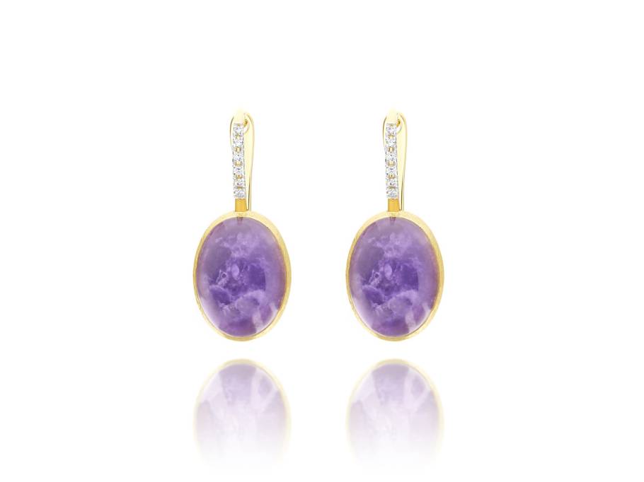 Nanis Boules Violetta Medium Ohrhänger Gelbgold mit Lepidolith und Brillanten