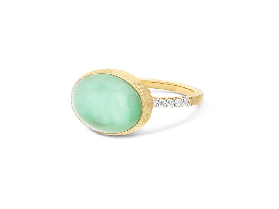 Nanis Boules Lattementa Medium Ring Gelbgold mit grüner Jade und Brillanten