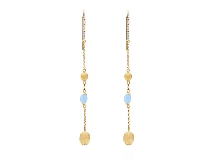 Dancing in the Rain Azure Ohrhänger Gelbgold Milky Aquamarin lang