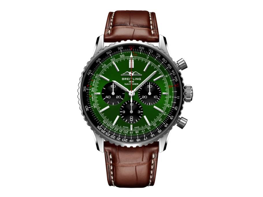 Navitimer B01 Chronograph 46 Edelstahl grünes Zifferblatt braunes Lederband