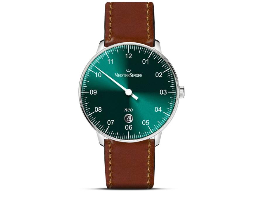 Neo Plus Automatik Edelstahl grün Lederband braun