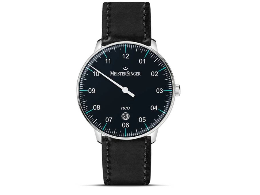 Neo Pus Automatik Edelstahl schwarz Lederband schwarz