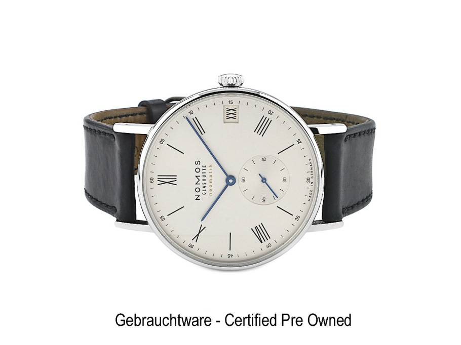 Ludwig neomatik 41 Datum Automatik Edelstahl weißes Zifferblatt schwarzes Lederband Ref. 262 Occasion Neu