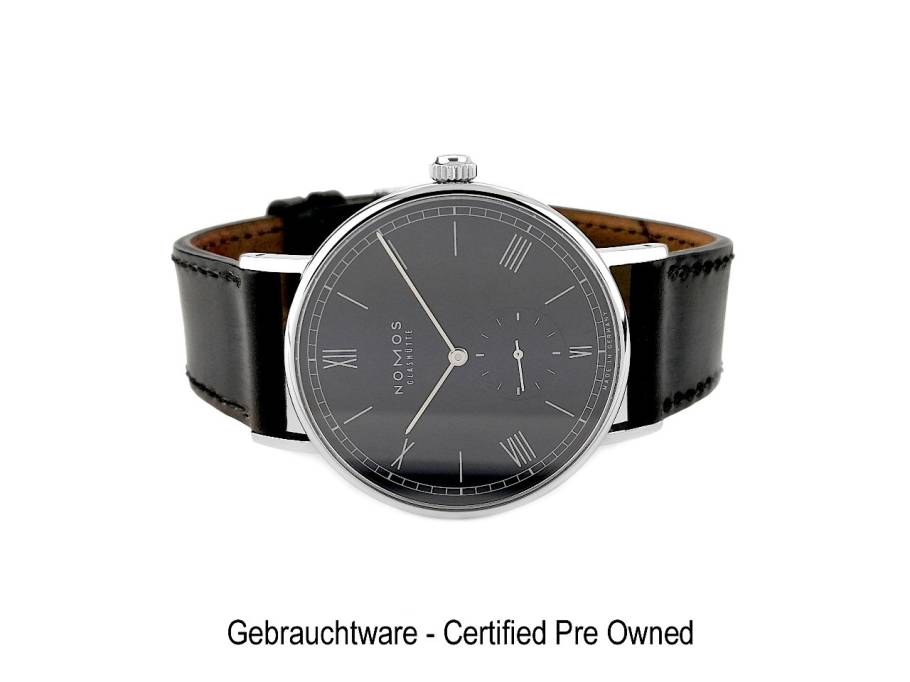 Ludwig 41 Automatik Edelstahl graues Zifferblatt schwarzes Lederband Glasboden 252 Full Set Occasion