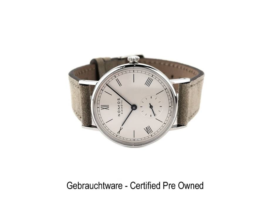 Ludwig 33 Handaufzug Edelstahl 33mm weiß-silbernes Zifferblatt beiges Veloursband 243 Full Set mit Garantie Occasion