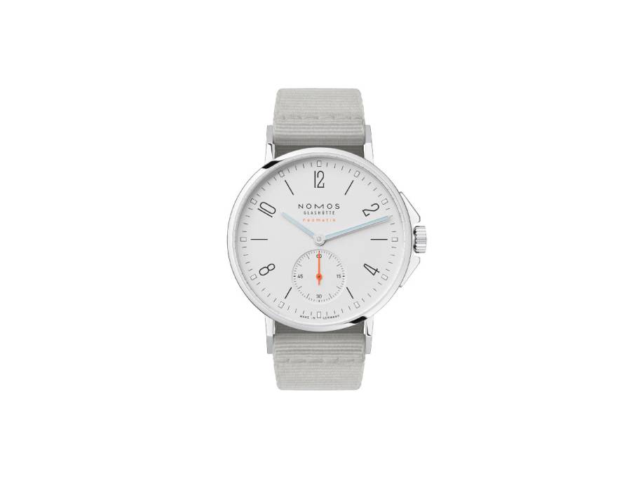 Ahoi neomatik Automatik Edelstahl 36mm weißes Zifferblatt graues Textilband