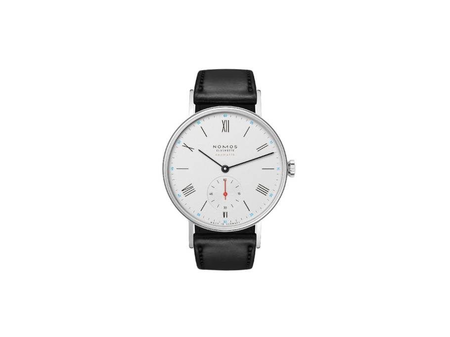 Ludwig neomatik 35 Automatik Edelstahl weißes Zifferblatt schwarzes Lederband