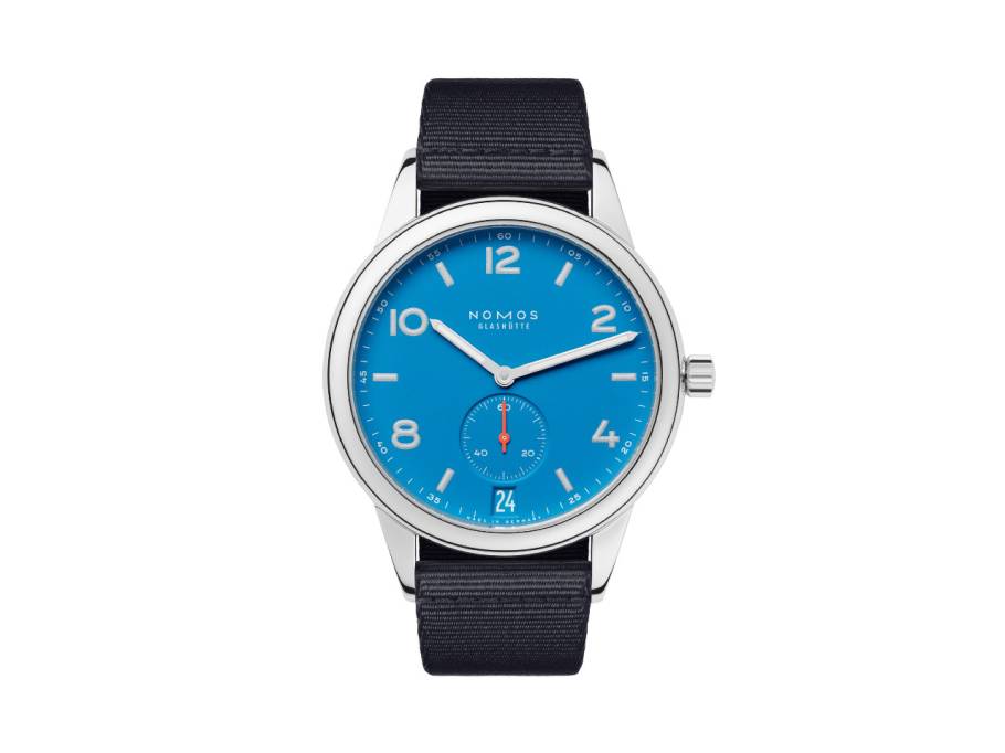 Club Automat Datum Signalblau Automatik Edelstahl 42mm blaues Zifferblatt blaues Textilband