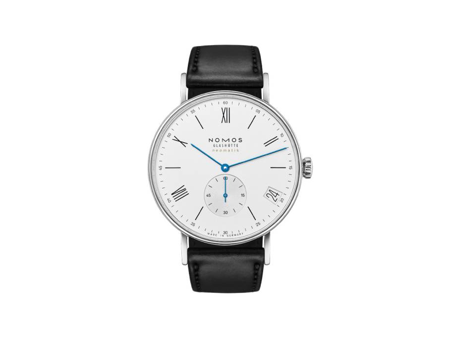 Ludwig neomatik 41 Datum Automatik Edelstahl weißes Zifferblatt schwarzes Lederband