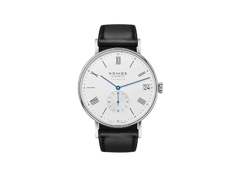Ludwig neomatik 41 Datum Automatik Edelstahl weißes Zifferblatt schwarzes Lederband
