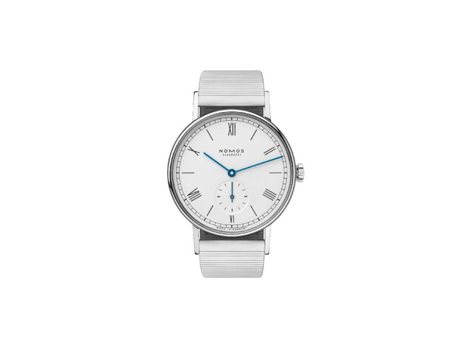 Ludwig 35 Handaufzug Edelstahl weißes Zifferblatt Metallband Glasboden