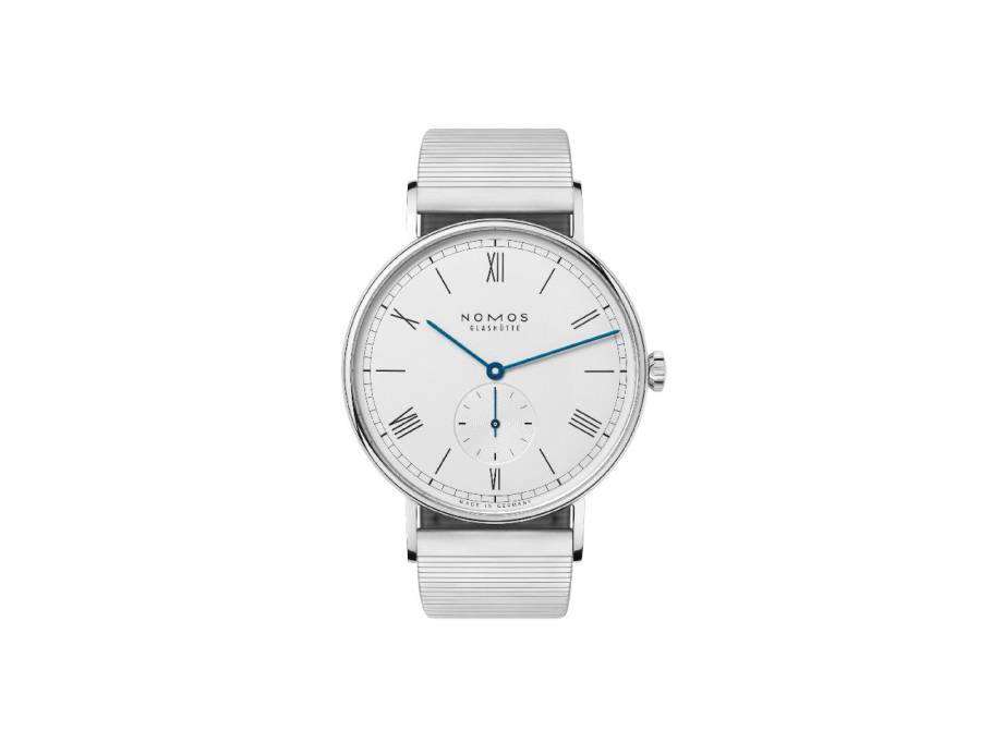 Ludwig 38 Handaufzug Edelstahl weißes Zifferblatt Metallband Glasboden