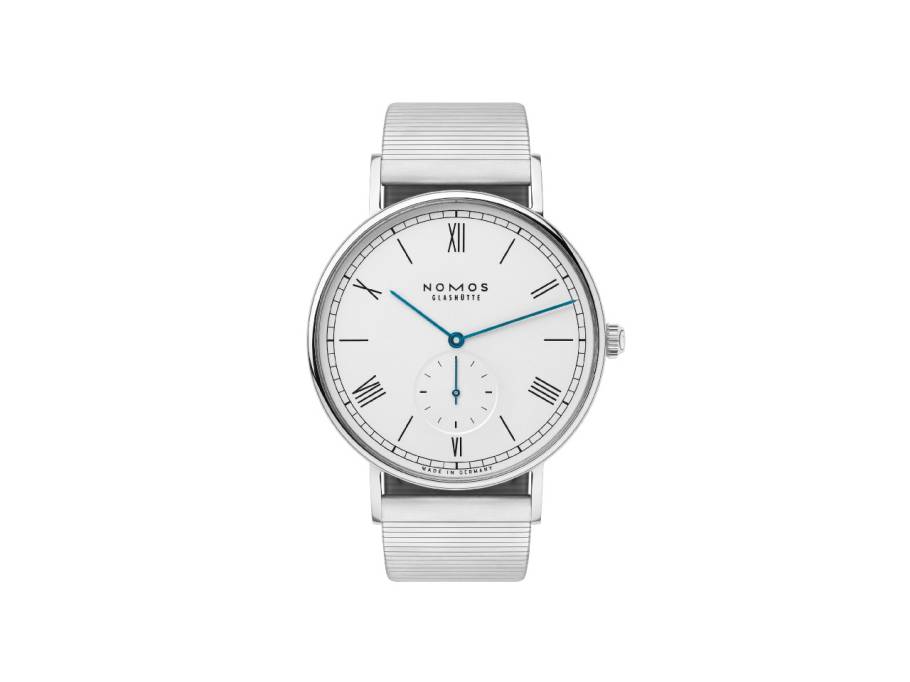 Ludwig 41 Automatik Edelstahl weißes Zifferblatt Metallband Glasboden