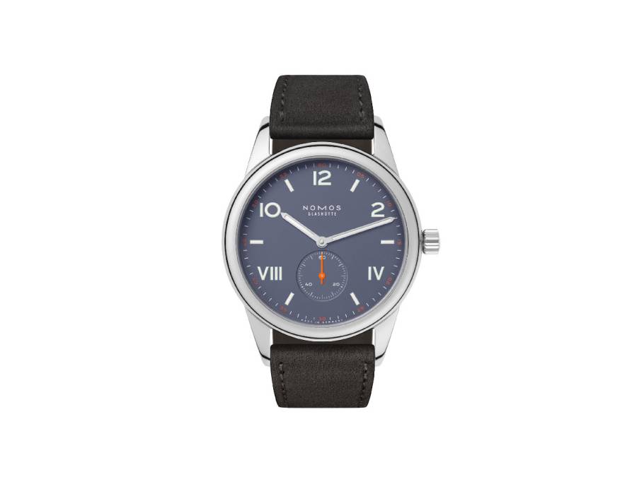 Club Campus 38 Blue Purple Handaufzug Edelstahl violettes Zifferblatt schwarzes Lederband