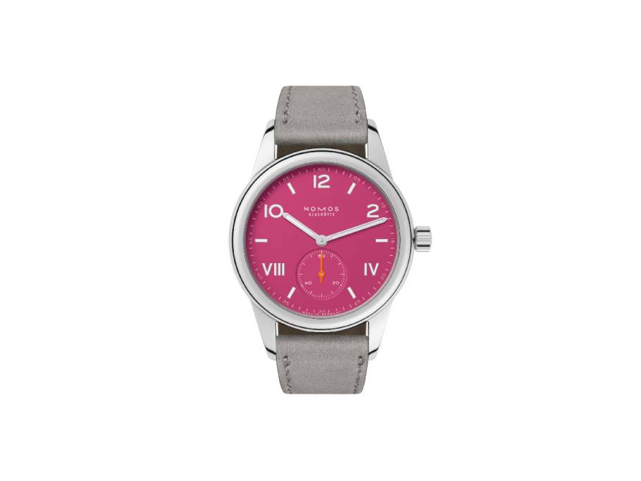 Club Campus 36 Deep Pink Handaufzug Edelstahl pinkes Zifferblatt graues Lederband