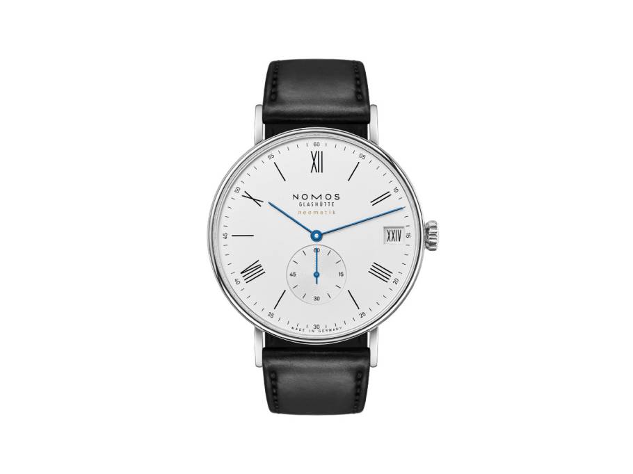 Ludwig neomatik 41 Datum Automatik Edelstahl weißes Zifferblatt schwarzes Lederband