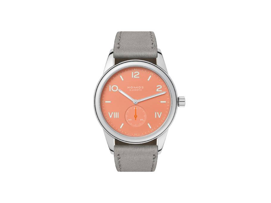 Club Campus 38 Cream Coral Handaufzug Edelstahl korallfarbenes Zifferblatt graues Lederband