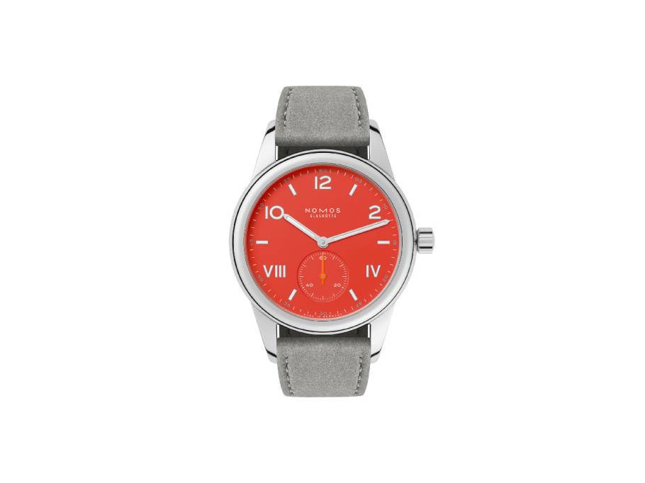 Club Campus Nonstop Red Handaufzug Edelstahl 36mm rotes Zifferblatt graues Lederband Stahlboden