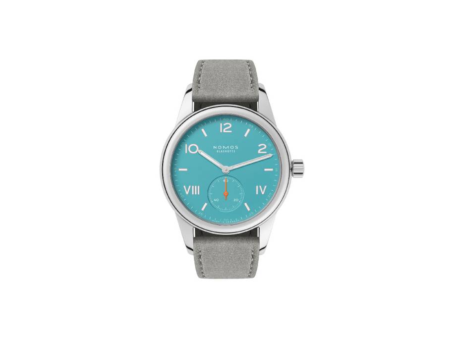 Club Campus Endless Blue Handaufzug Edelstahl 36mm blaues Zifferblatt graues Lederband Glasboden